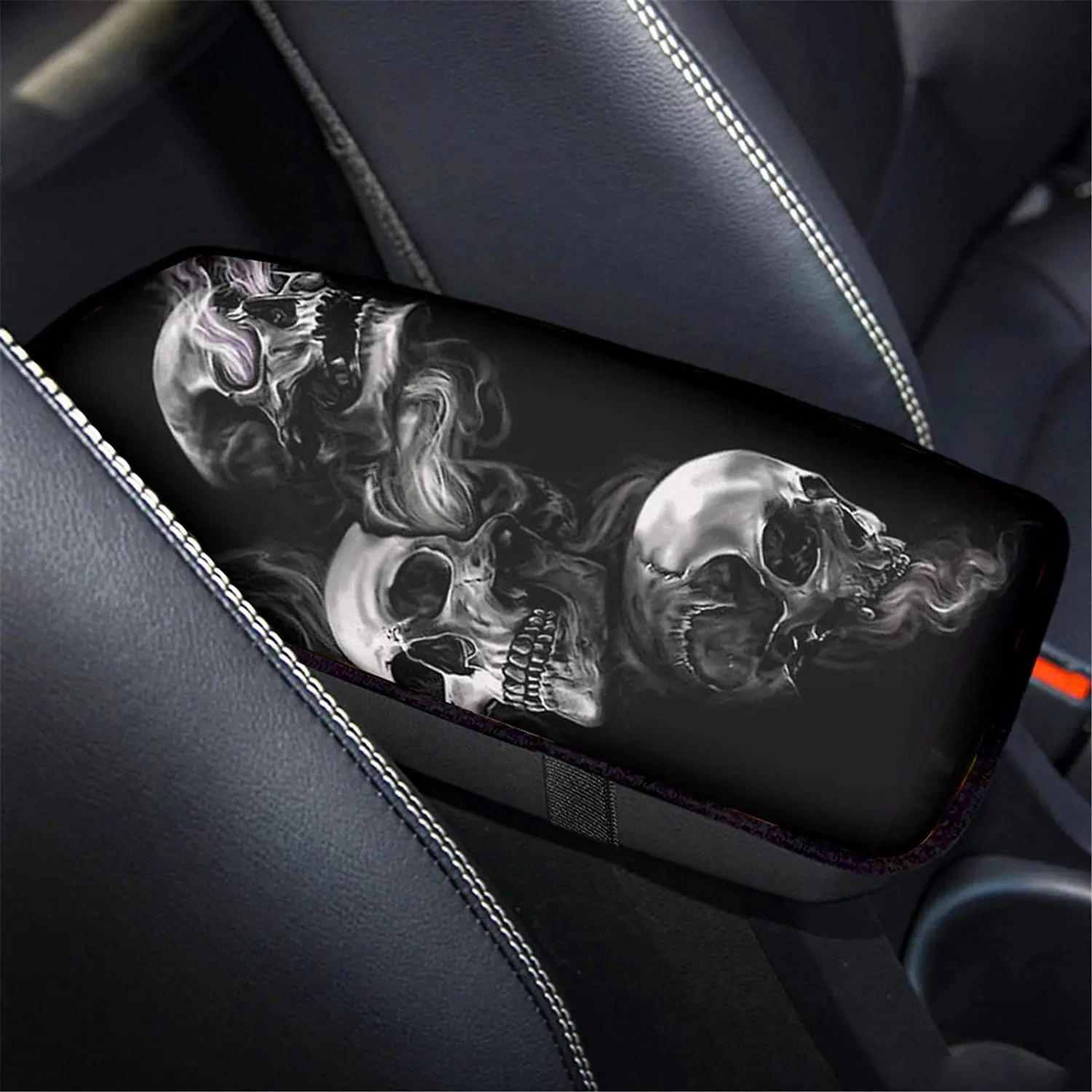 

chaqlin Buybai Universal Center Console Cover for Most Vehicle SUV Truck Car Anti-Slip Armrest Cover Pad Skull Pattern Black