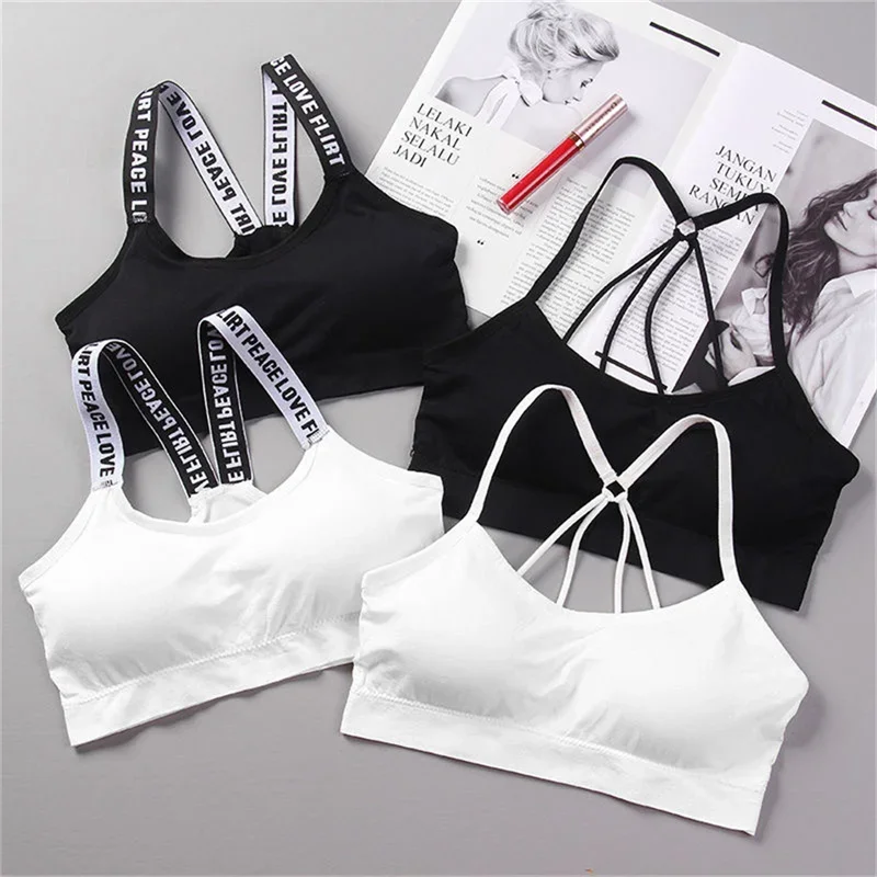 Fashion New Women Sport Fitness Top Letters Yoga Bra for Cup A-D Black White Running Yoga Gym Crop Top Women Push Up Sports Bras