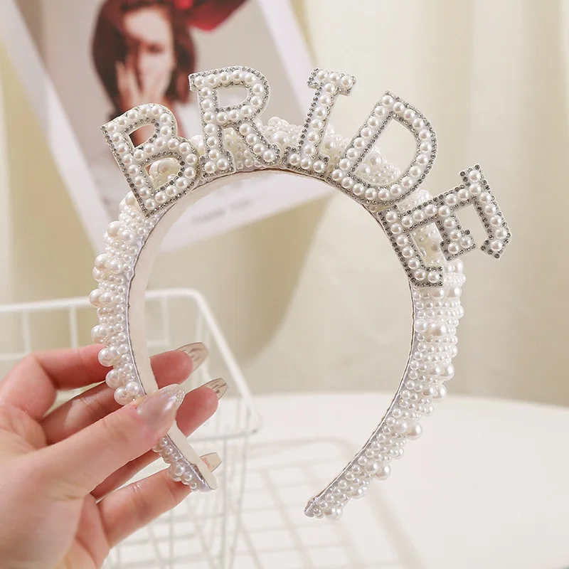 1pc Woman Girls bride pearl headband bride wedding headwear hair accessory  high-crown premium headbands for party photo props
