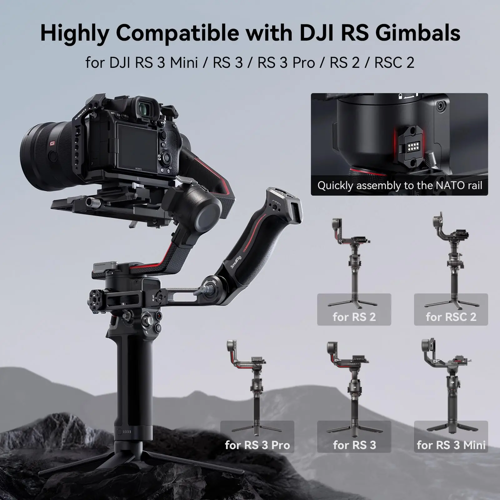 SmallRig Adjustable Handle Sling Handgrip for DJI RS 2 / RSC 2 / RS 3 / RS 3 Pro/ RS 3 Mini Gimbal Handheld Stabilizer - 3028C