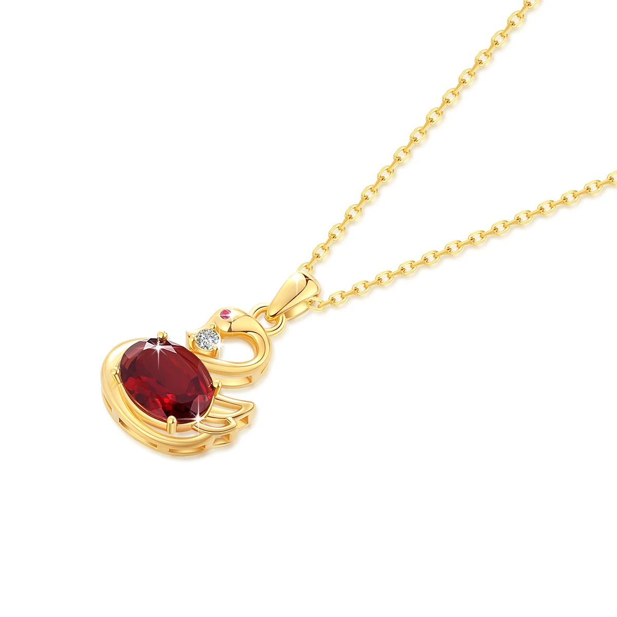 Szjinao Swan Necklace Gold 18K Real With Certificate K Gold Natural Garnet Pendant Trending Jewellery For Women Birthday Gift