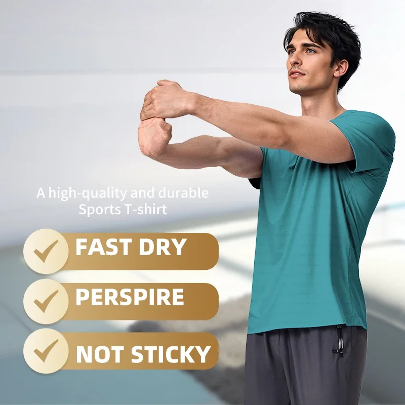 

Fitness short-sleeved men's casual training elastic, breathable, quick-drying round-neck sports T-shirt fitness short-sleeved