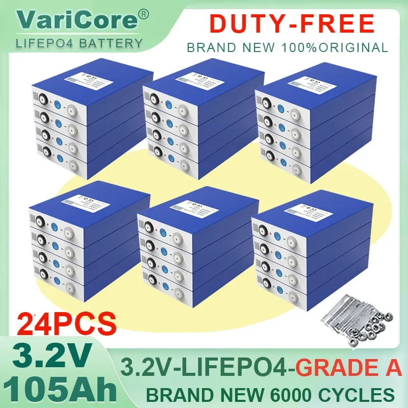 

24pcs Original 3.2V 105Ah LiFePO4 battery Lithium iron phospha for 12V 24V Electric Car travel Solar Batteries TAX FREE Grade A