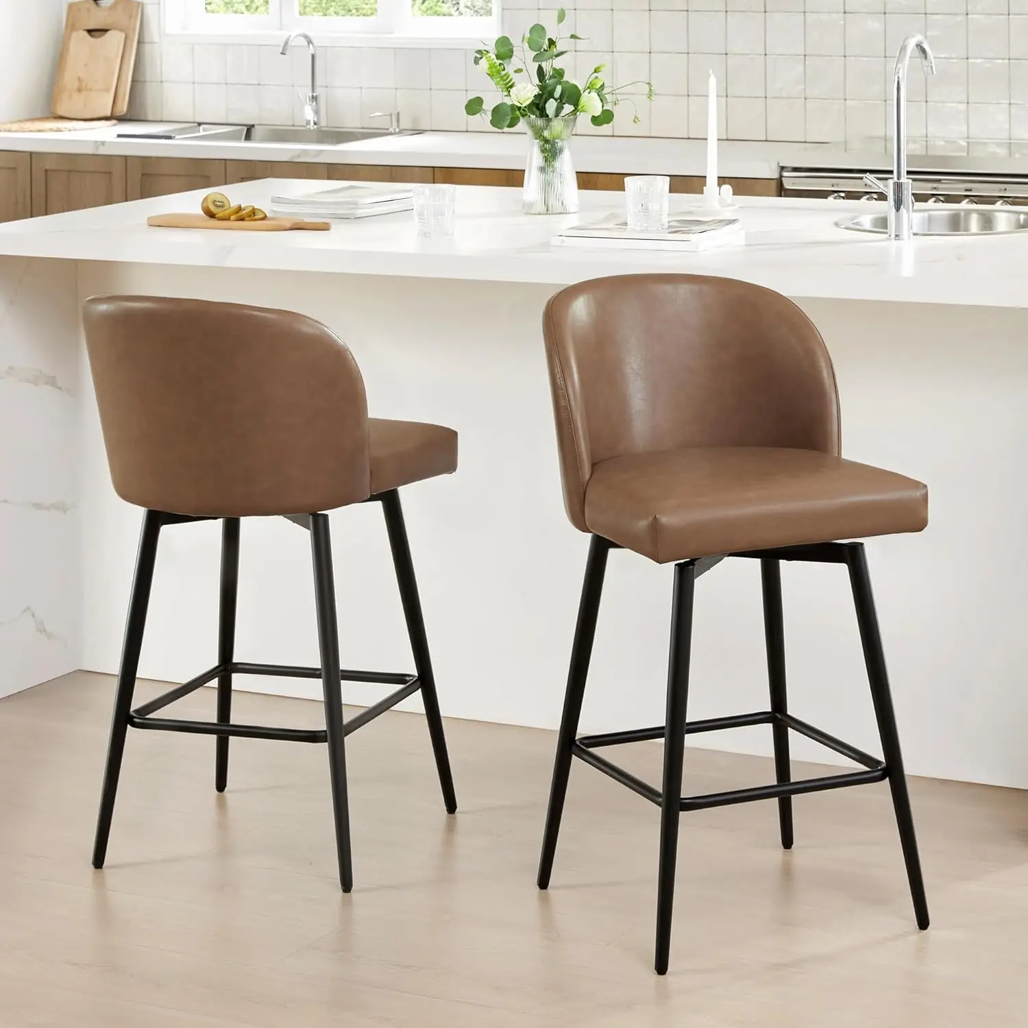 

Counter Height Bar Stools Set of 2, 360° Swivel Upholstered Barstools with Backs Mid-Century Design, Customized