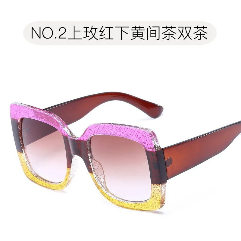 Trendy Oversized Square Sunglasses for Women Glitter Color-Block Frame Fashion Shades for Beach Party Photoshoot Girl Gifts