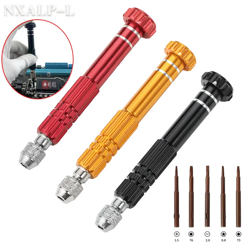 Watch Repair Screwdriver Handle 5 in 1 Alloy Magnetic Disassemble Open Repair Screwdriver Tool for Watchmaker Phone Eletronic