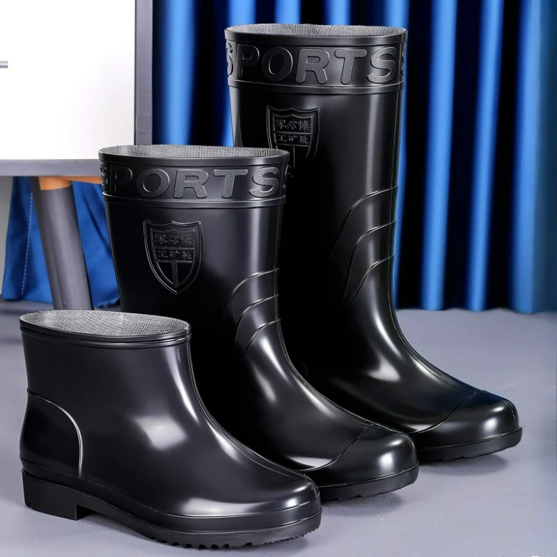 

Men's Rain Boots Work High-Tube Boots Platform Comfortable Water Shoes Non-slip Kitchen Boot PVC Material Round Toe Rubber Boots