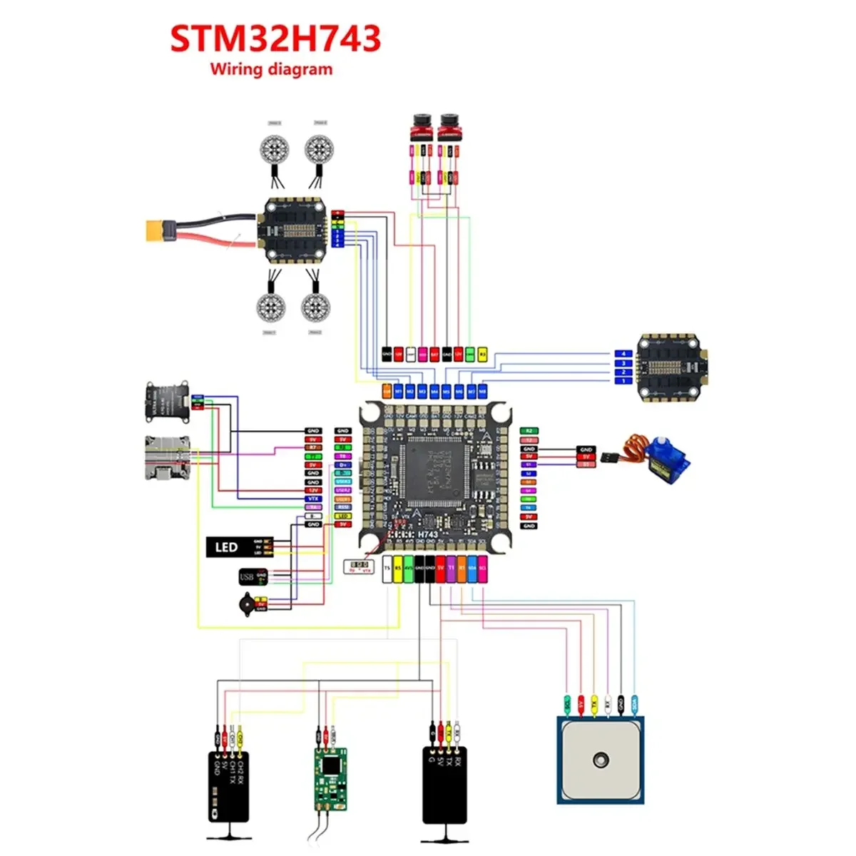 TopsH743 Flight Stack H743 Flight Control 4in1 70A/80A ESC 3-8S Lipo Dual ICM42688 Gyro 7 UART For RC FPV Racing Drone 70A 3