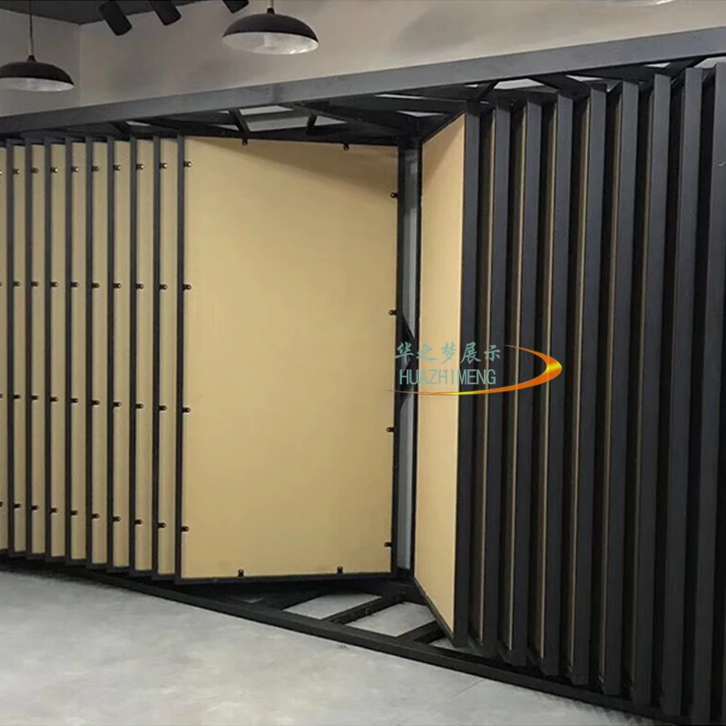 custom.Freestanding Metal Display Rack with Wooden Door Window Exhibition Hall Tile Display Goods Display Frame Door