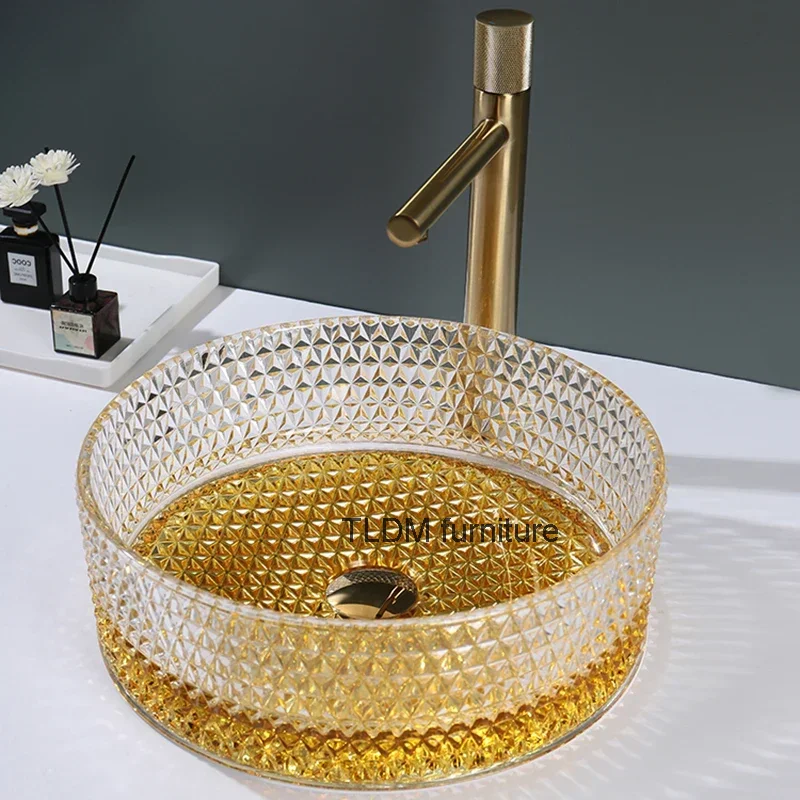 

Italian Crystal Bathroom Sinks for Hotel Sink Glass Creative Light Luxury Design Household Bathroom Washbasins for Bathroom