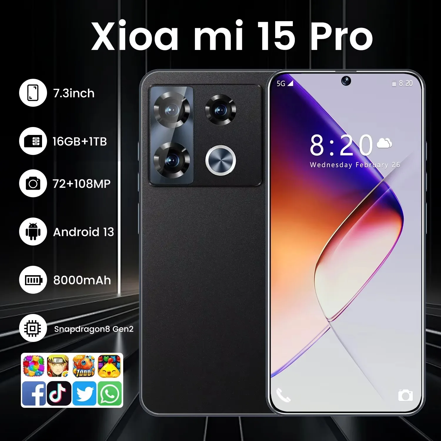 Original Mobile Phones Deals Xioa mi 15 Pro Smartphone 7.3 inch Full Screen 4G 5G Cell Phone 8000mAh Brand New Phones Global