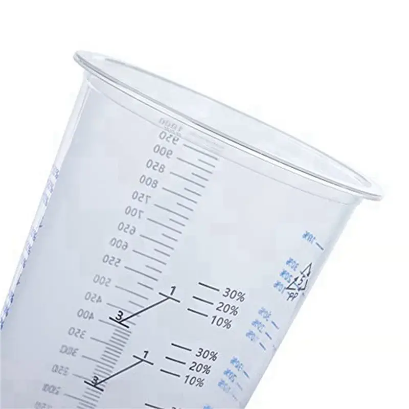 ABWR-32 Oz (1000Ml) Disposable Flexible Clear Graduated Plastic Mixing Cups Use For Paint Resin Epoxy Mix Ratios, 50 Pack