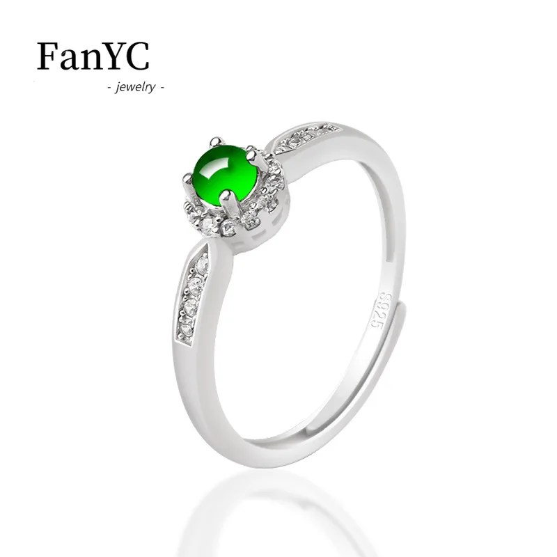 

S925 Silver Inlaid Myanmar A-goods Jadeite Yang Green Ring Fashion Simple Ice Jade Adjustable Finger Ring Ladies Souvenir Gift