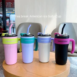 860ml Handle Cup 316 Stainless Steel Insulated CupIce Cream Cup Thermal Straw Cup Water Bottle Mugs Vacuum Insulated Bottle