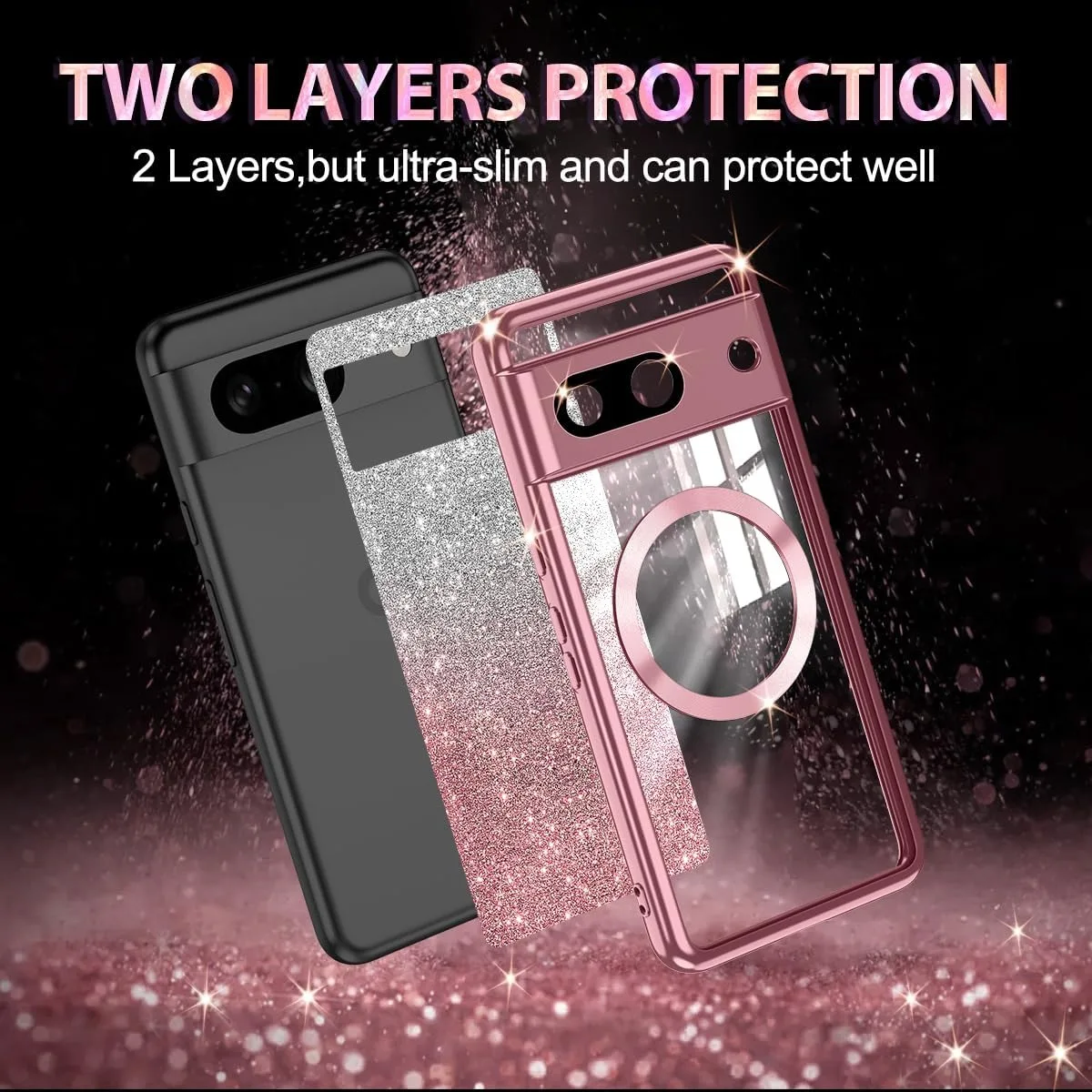 Glitter Transparent for Magsafe Phone Case for Google Pixel 9 9Pro 9 Pro XL 8 8 Pro 8A 9 9ProXL Slim Plating Shiny Soft Cover