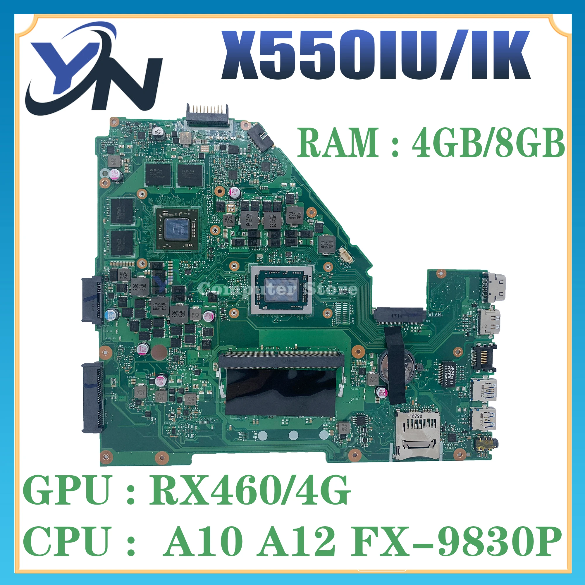 X550I Mainboard For ASUS X550IK X550IU XV50I VX50IU VX50IK FX550I A550I F550I K550I Laptop Motherboard 4GB/8GB FX-9830P V2G/V4G