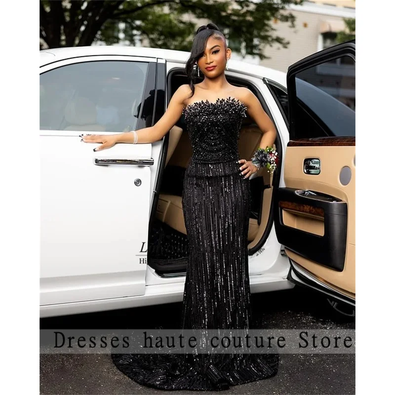 

Shiny Sequins Rhinestones Diamond Mermaid Prom Dresses Sexy African Evening Party Gown Customized Aso Ebi Robes De Soiree