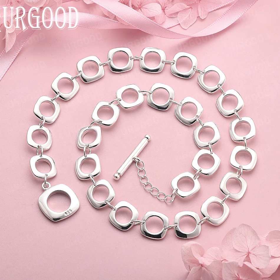 

Ожерелье из стерлингового серебра 925 пробы с квадратной круглой цепочкой, 20 дюймов, для женщин, для вечеринок, помолвок, свадеб, модные украшения