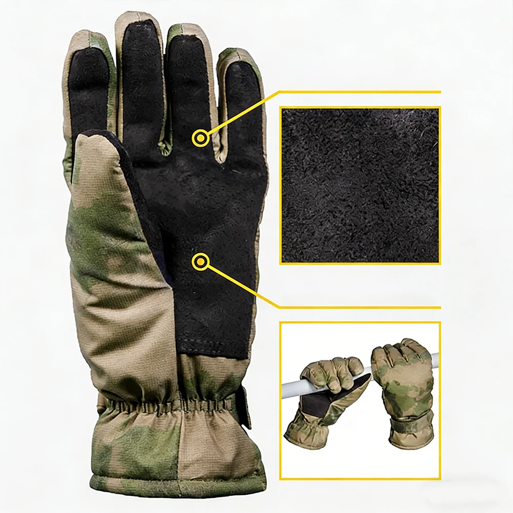 Russian Ruins Camouflage Tactical Gloves Airsoft Winter Thickened Five Finger Cold Gloves for Paintball Hunting Hiking Camping