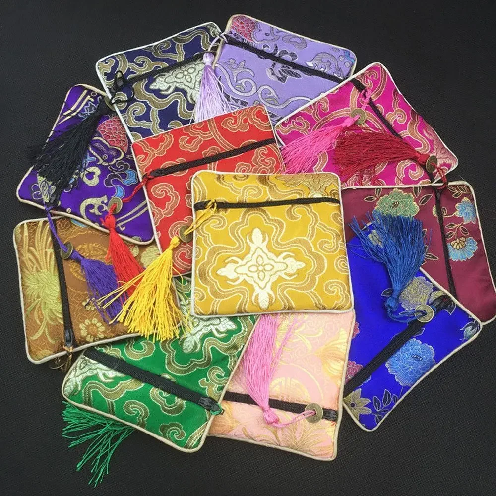 Buddhist Jewelry Packaging Brocade Beads Tassel Floral Wallet Tips Bag Jewelery Bag Handbags