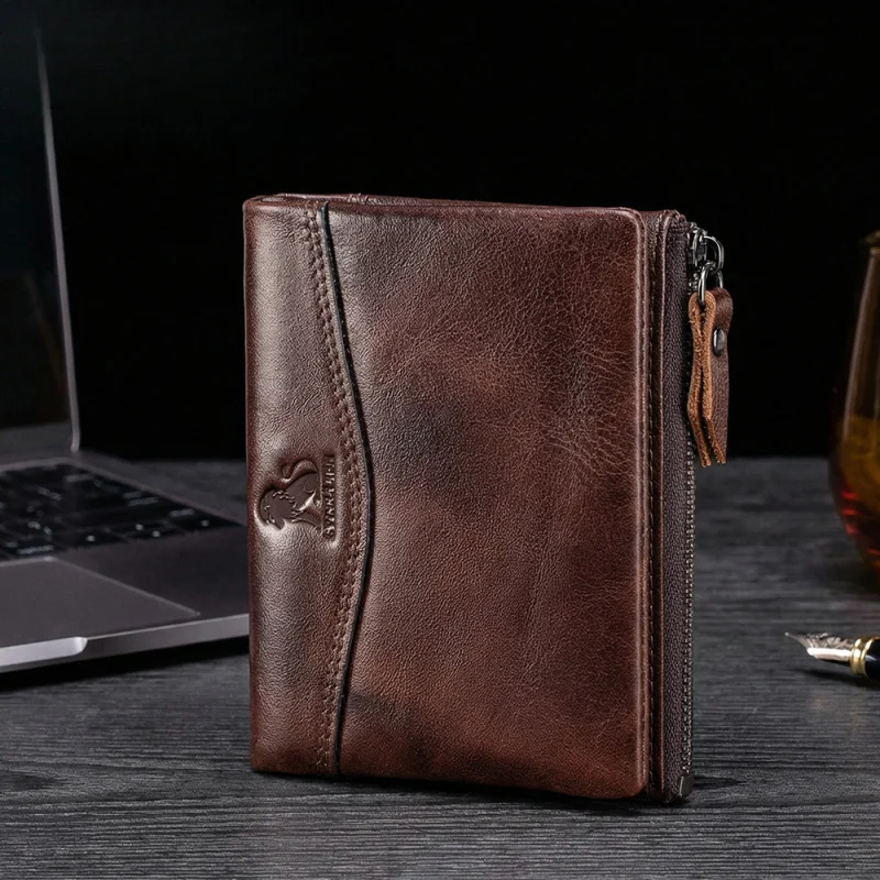 新しい牛革メンズ財布-rfid-ショートカードホルダー男性ヴィンテージ財布男性用