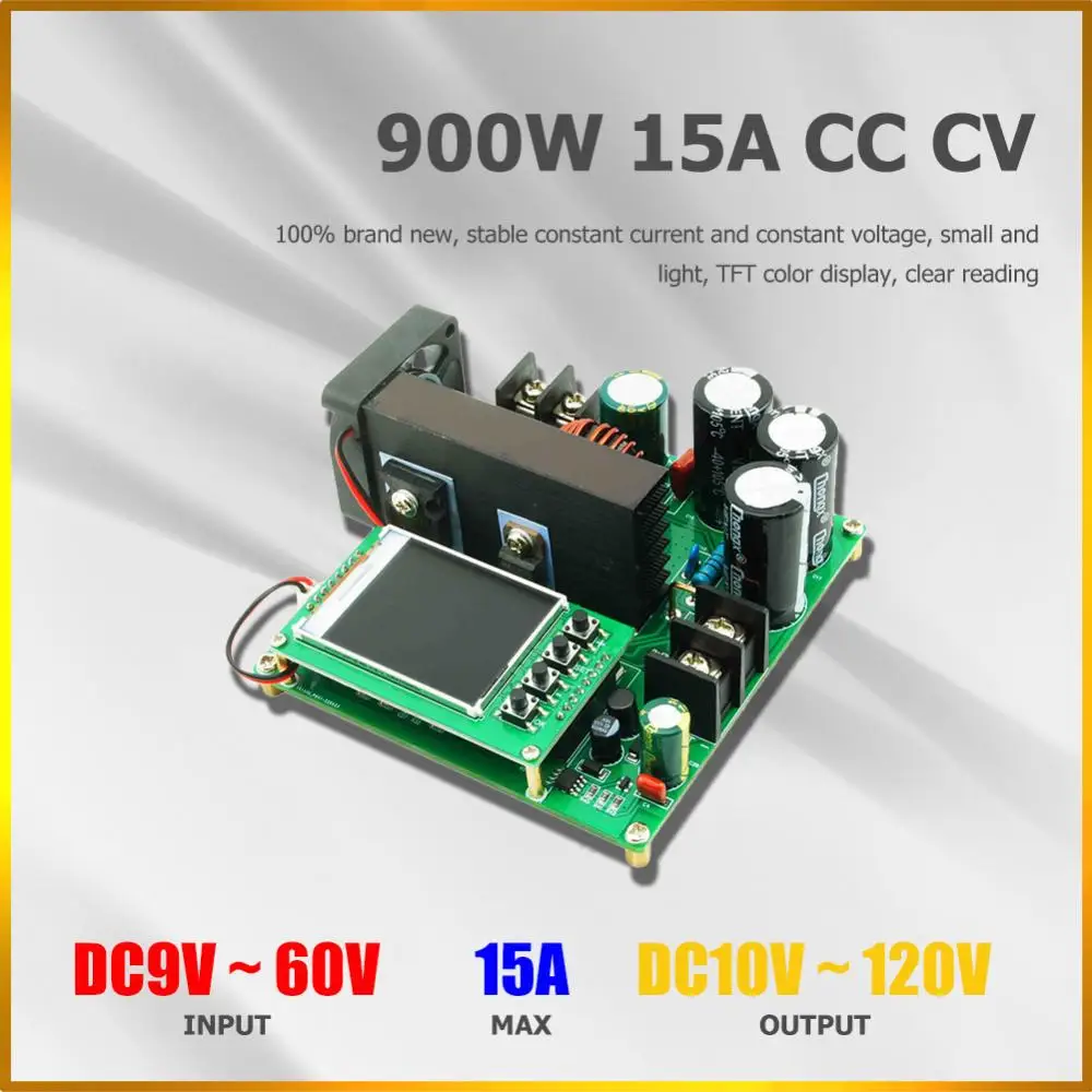 

900W 15A Step Up Module TFT Digital Display DC-DC Step Up Converter Booster 8-60V To 10-120V Constant Current Voltage CC CV