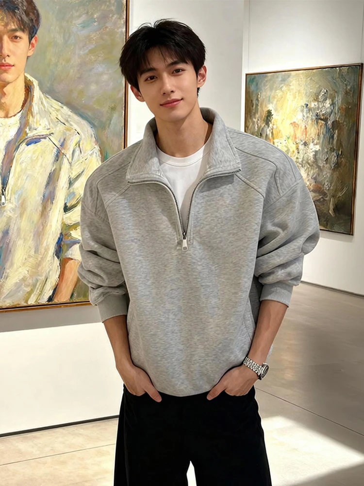 

ay American Sle Hoodie Men's Autumn Winter Thiened Patchwork Cool Stand Collar Jaet f Zipper Casual Loose Fit