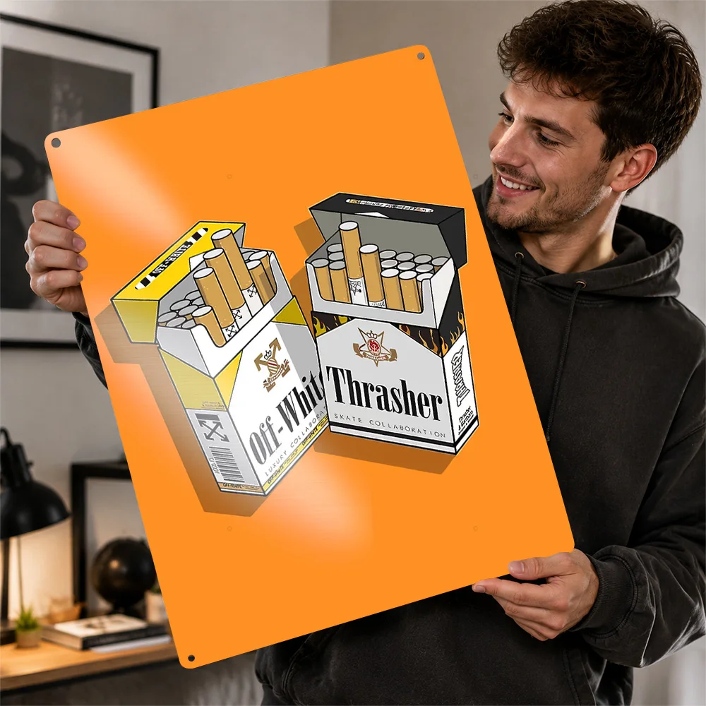 Off White Thrasher Cigarette Packs Aluminum Poster Pop Inspired Wall Art For Living Room Customized Metal Sign Design Lover Gift