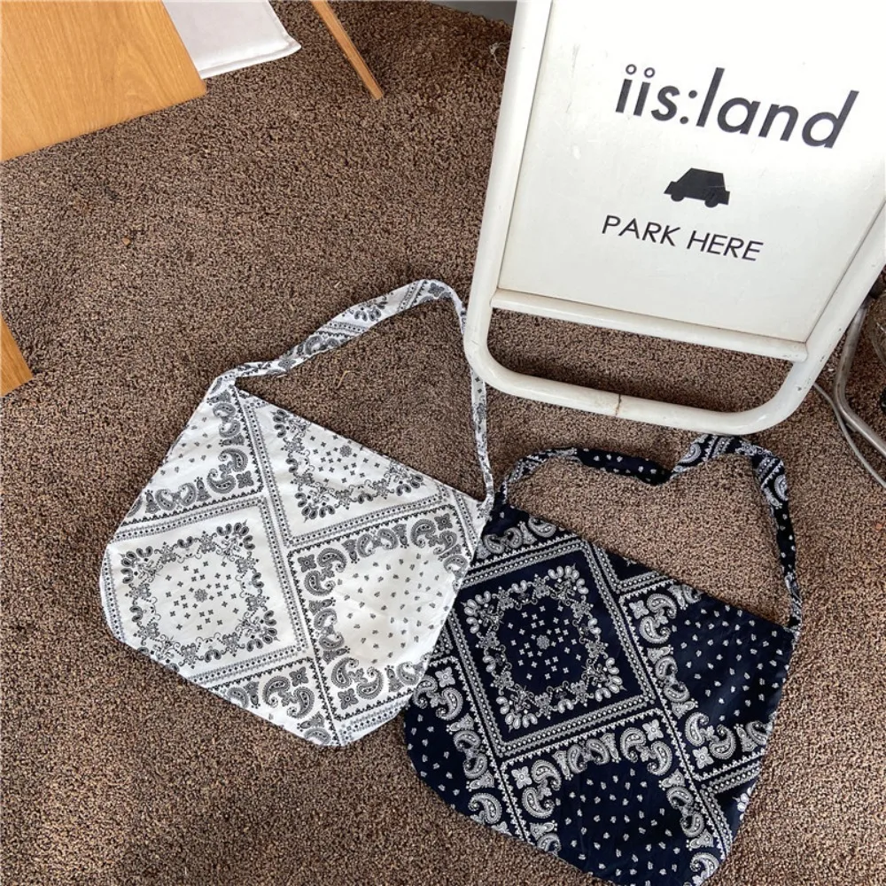 Canvas Shoulder Bag Casual Printed Ethnic Style Handbag With Zipper Large Capacity Shopping Bags Fashion