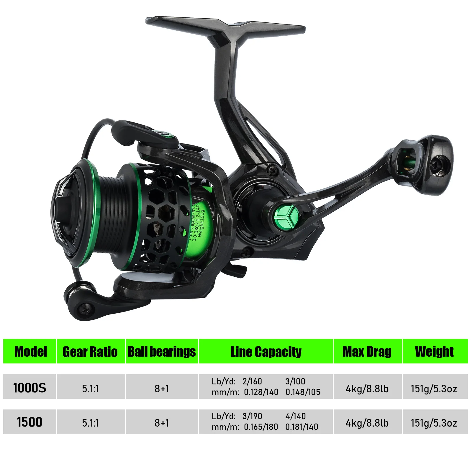 Dr.Fish Spinning Reel 1000S-1500 Full Carbon Fiber Body 8+1 Stainless BBS Aluminum Spool Ultralight for Freshwater Crappie