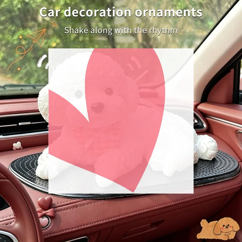 Figuras 3D de animais de estimação para carro, cão de pelúcia, acessório de simulação com base antiderrapante, para consola central, decoração de anim
