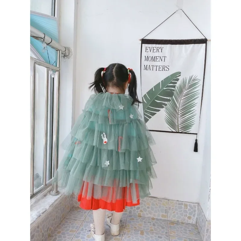 Christmas Costume Props Girl Green Christmas Tree Shaped Cloak Cosplay Parties Balls Performances Decorate Cloaks