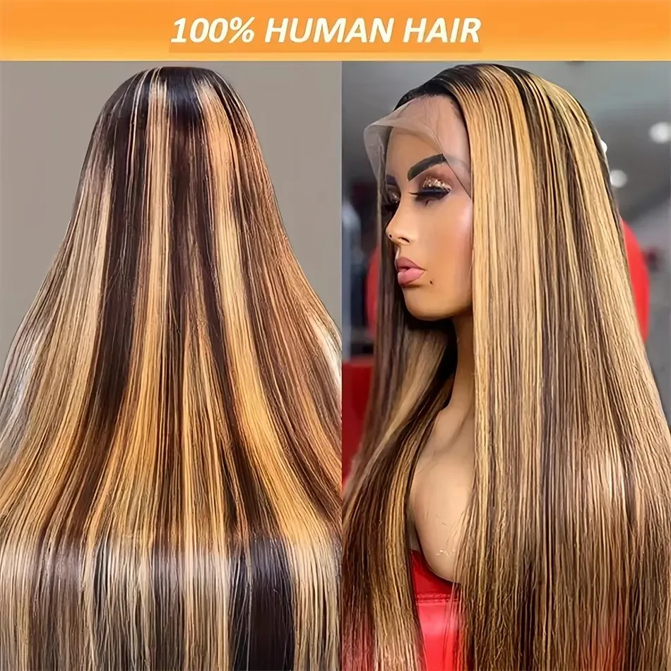 Destaque peruca de cabelo humano peruca dianteira do laço osso em linha reta loira ombre cor brasileira 13x4 perucas frontais do laço para as mulheres pré arrancadas