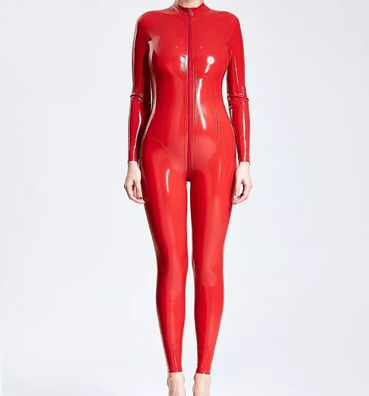 Latex Rubber Gummi Catsuit Ganzanzug Bodysuit Anzug Overall Kostüm Party Red