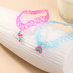 New Pony Rainbow Resin Pendant Elastic Necklace Popular Children's Necklace Jewelry