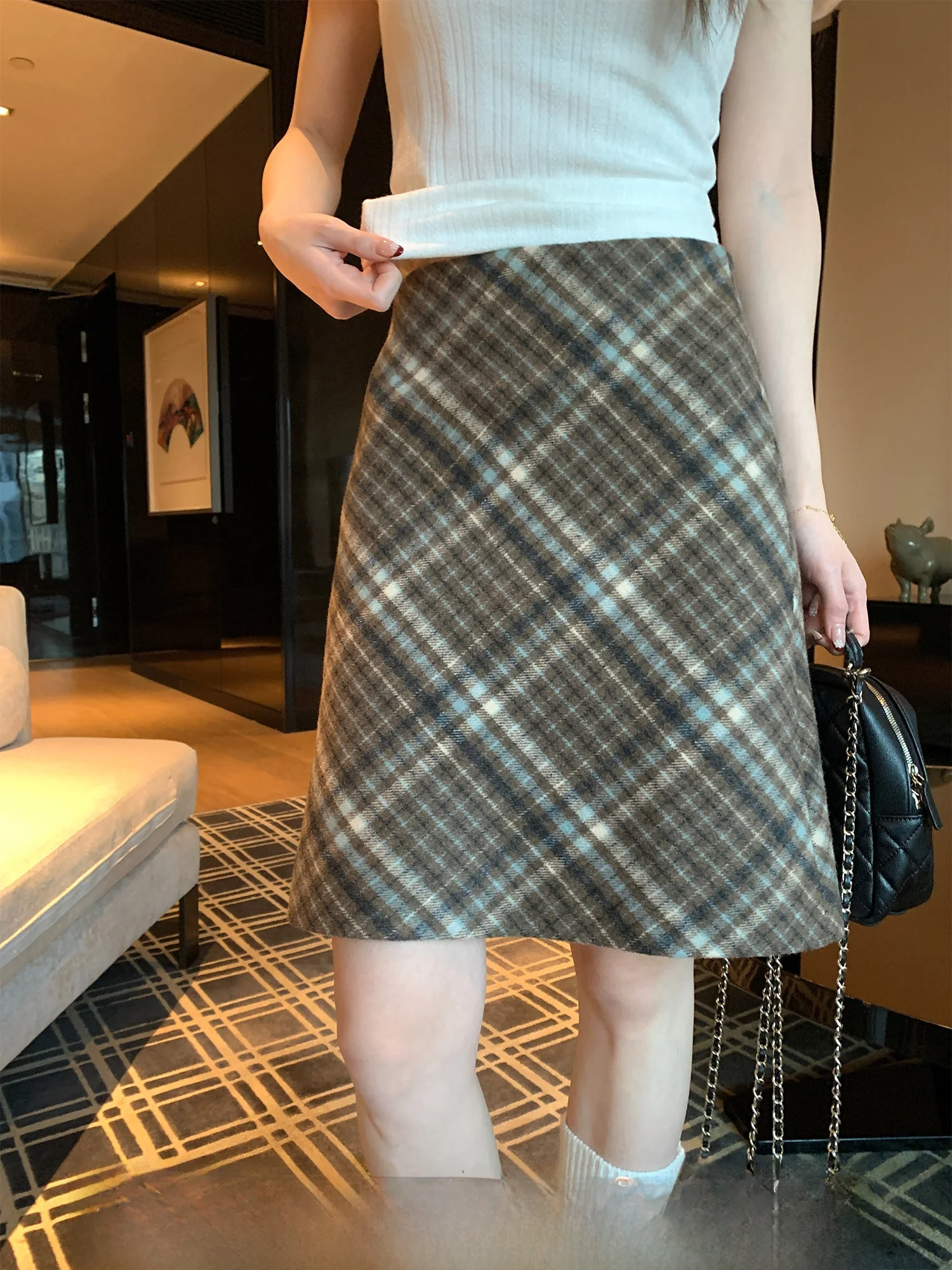 

Ретро-юбка из шерсти с ромбовидным узором, А-силуэт, элегантная, для поездок на работу и свиданий, подходит для девочек-подростков.