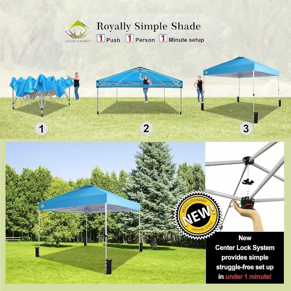 

Sky Blue Tourist Tent 4 Ropes 8 Stakes 10x10 Pop Up Canopy Patented Center Lock One Push Instant Popup Outdoor Canopy Tent Tents