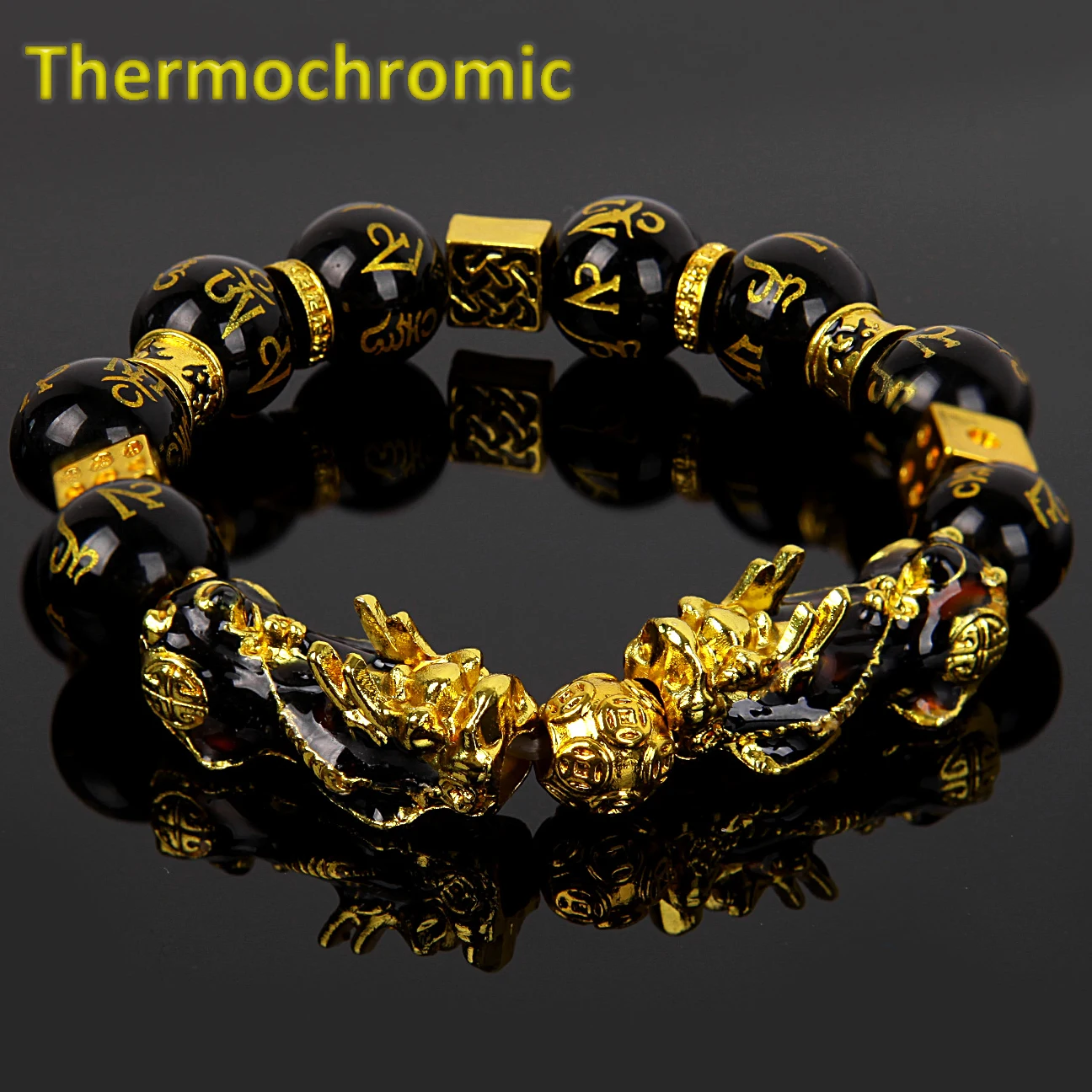 Thermochromic Pixiu Bracelet Mantra Bring Good luck and wealth Buddhism Faith with Pixiu Chinese Ancient animal Beads Bracelets