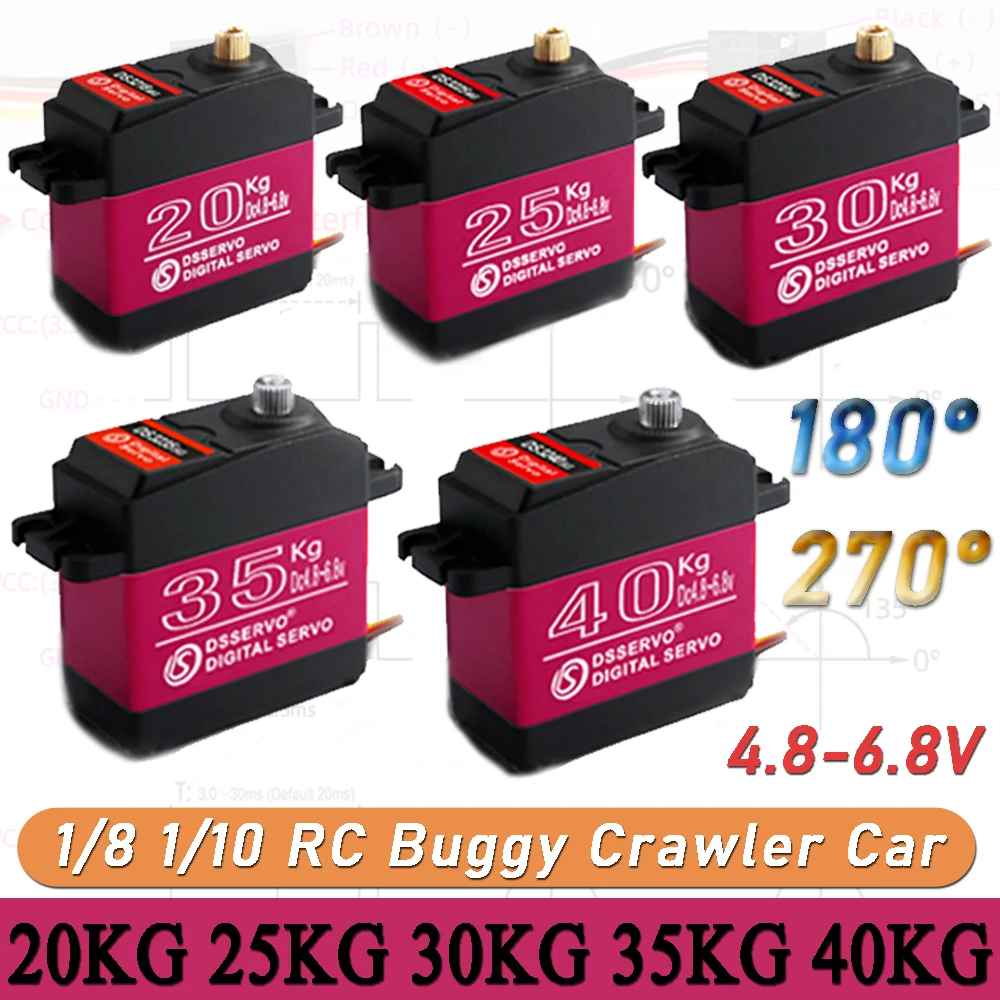 Grande Torque 180/270 °   Servo digital 40kg/35kg/30kg/25kg/20kg, engrenagem de metal à prova d'água 4.8-6.8v para 1/10 1/8 baja rc crawler carro diy