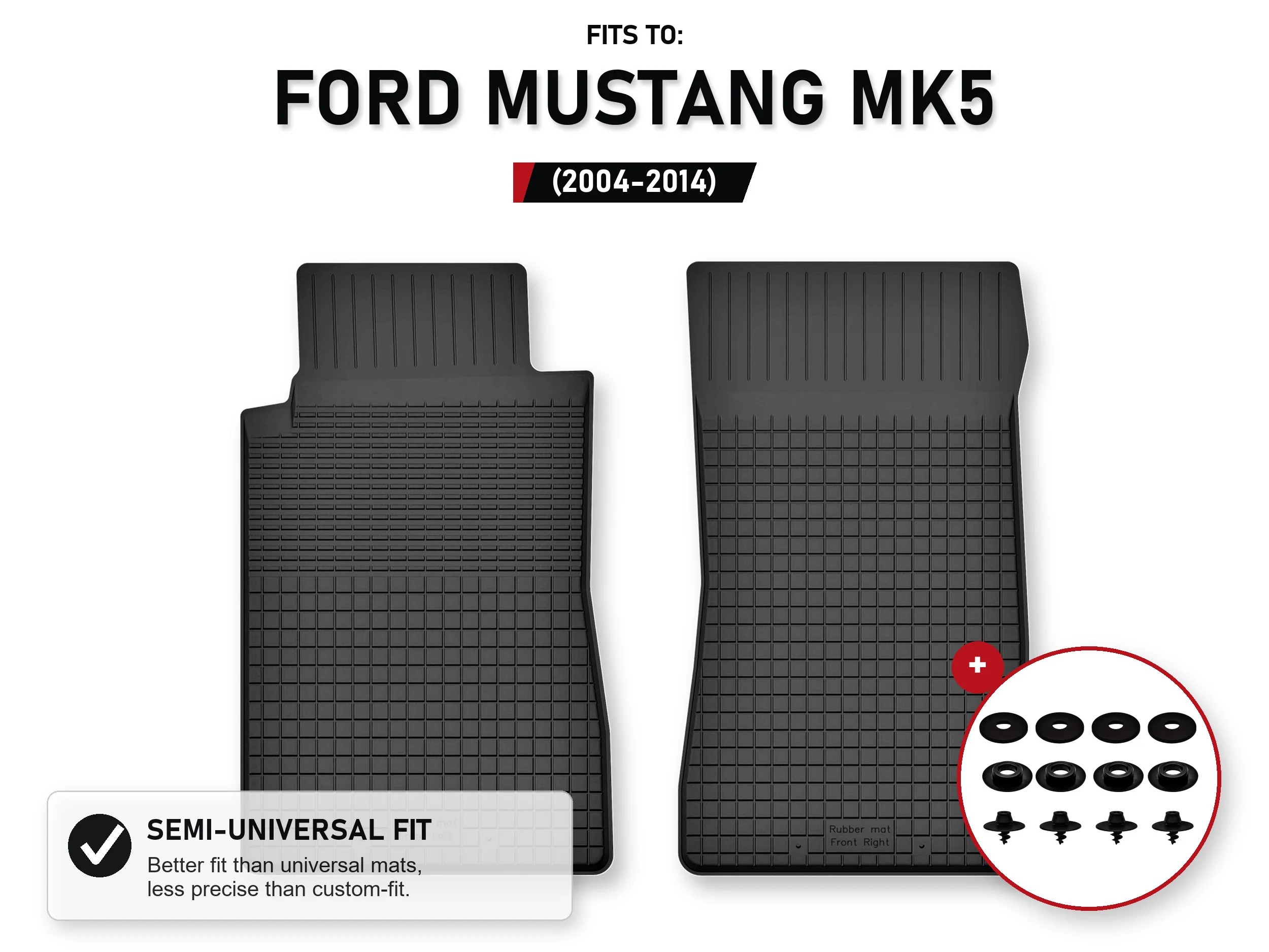 Voorste vloermatten voor: Ford Mustang Mk5 2004-2014 Coupé met stoppers
