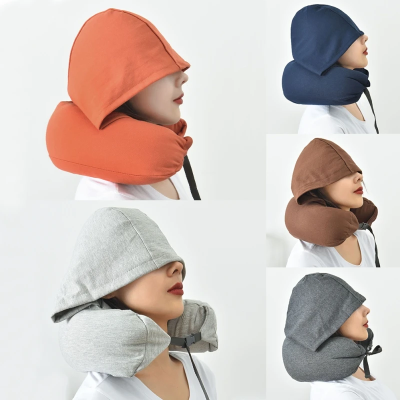 Travel Pillow Hooded U-Shaped Pillow Cushion Car Office Airplane Head Rest Neck Pillow Almohada Noon Break Neck Sleeping Pillows