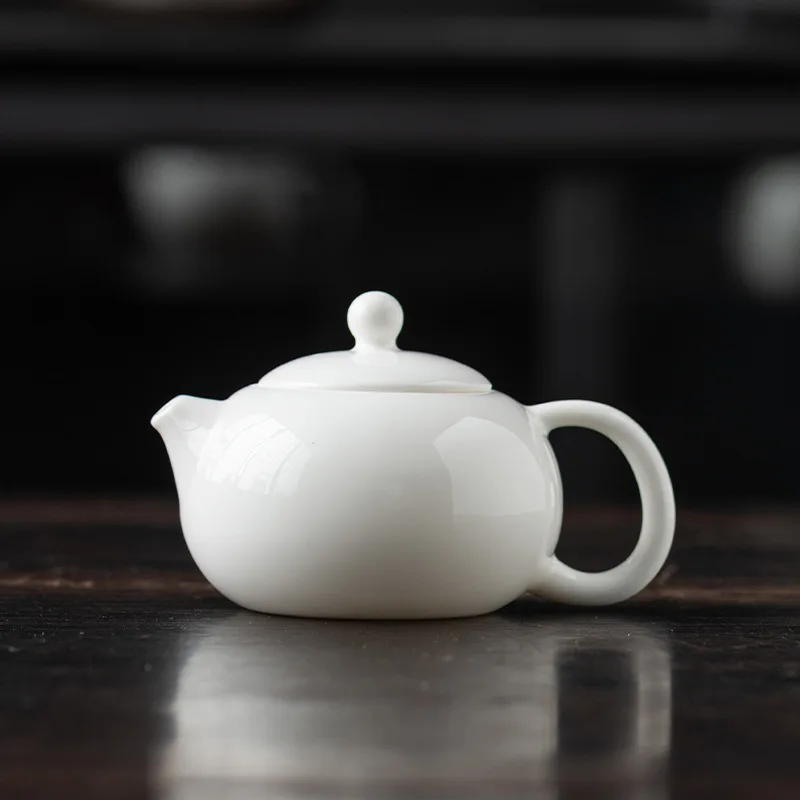 Mutton Fat Jade Relief Dragon Phoenix Teapot Handmade Drinkware Gift Box Tea