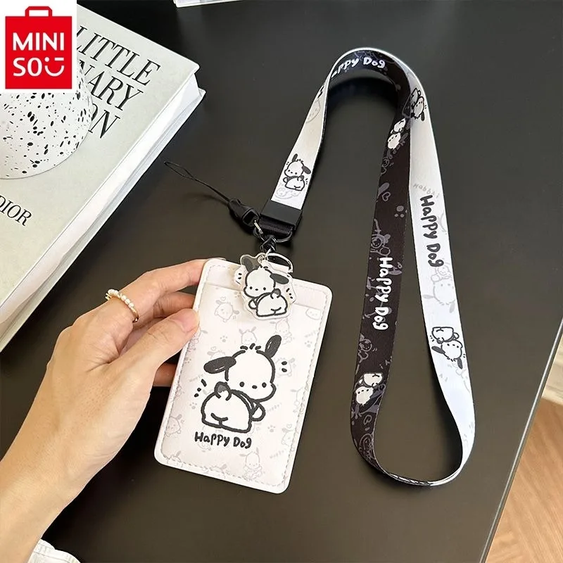 MINISO Sanurgente-Couverture de carte en PU de haute qualité, sac de rangement d'accès à imprimé mignon, chien Puccia, à la mode, ULde face