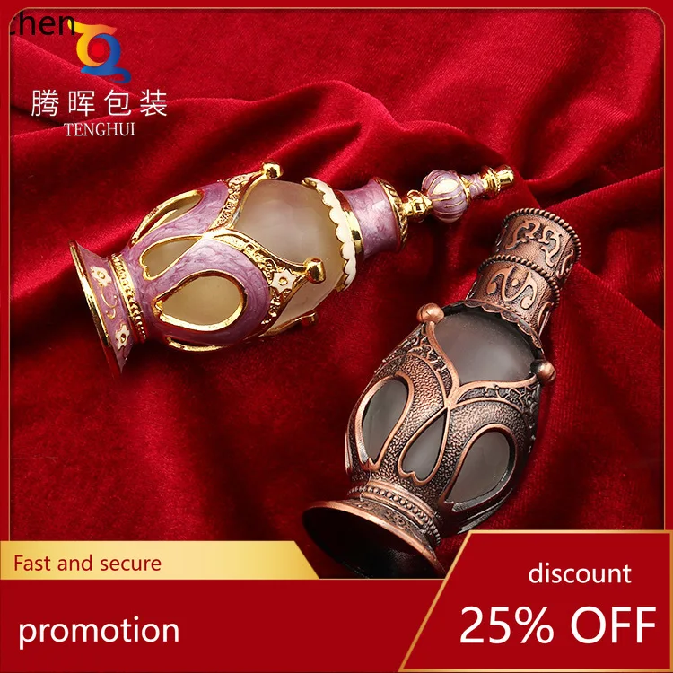 

YFY middle eastern dubai style glass essential oil bottle metal capacity crystal perfume bottle diamond pattern pigment