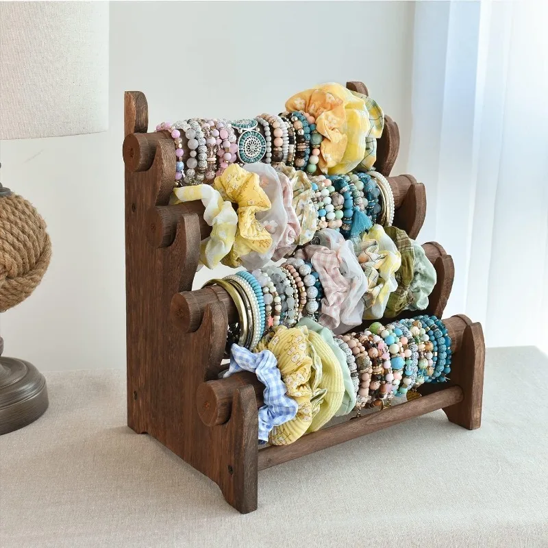 2025 4 Tier Wooden Bracelet Holder Bracelet Watch Necklace Storage Jewelry Holder Display Organizer