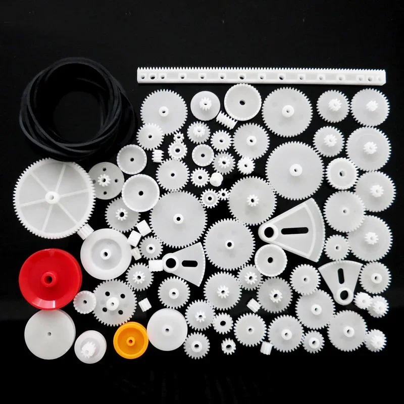 81PCS/Set Plastic Rack Pulley Belt Worm Gear Kit Set Package DIY Accessories for Toy Car Robot Model Motor Various Gear Axle