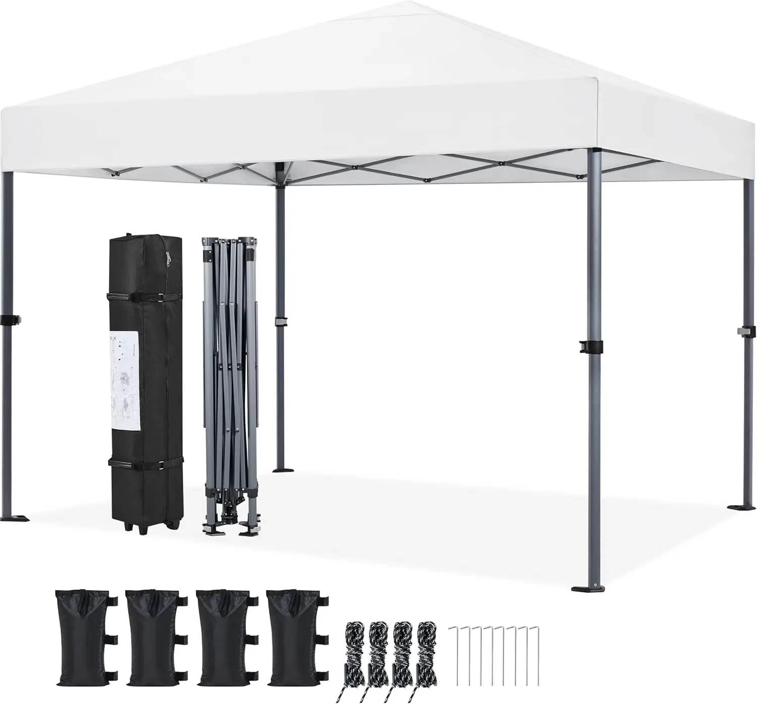 

10x10 1-Person Setup Pop Up Canopy Tent, Instant Portable Commercial Canopy Tent, Outdoor Gazebo with 1-Button Push, Wheeled