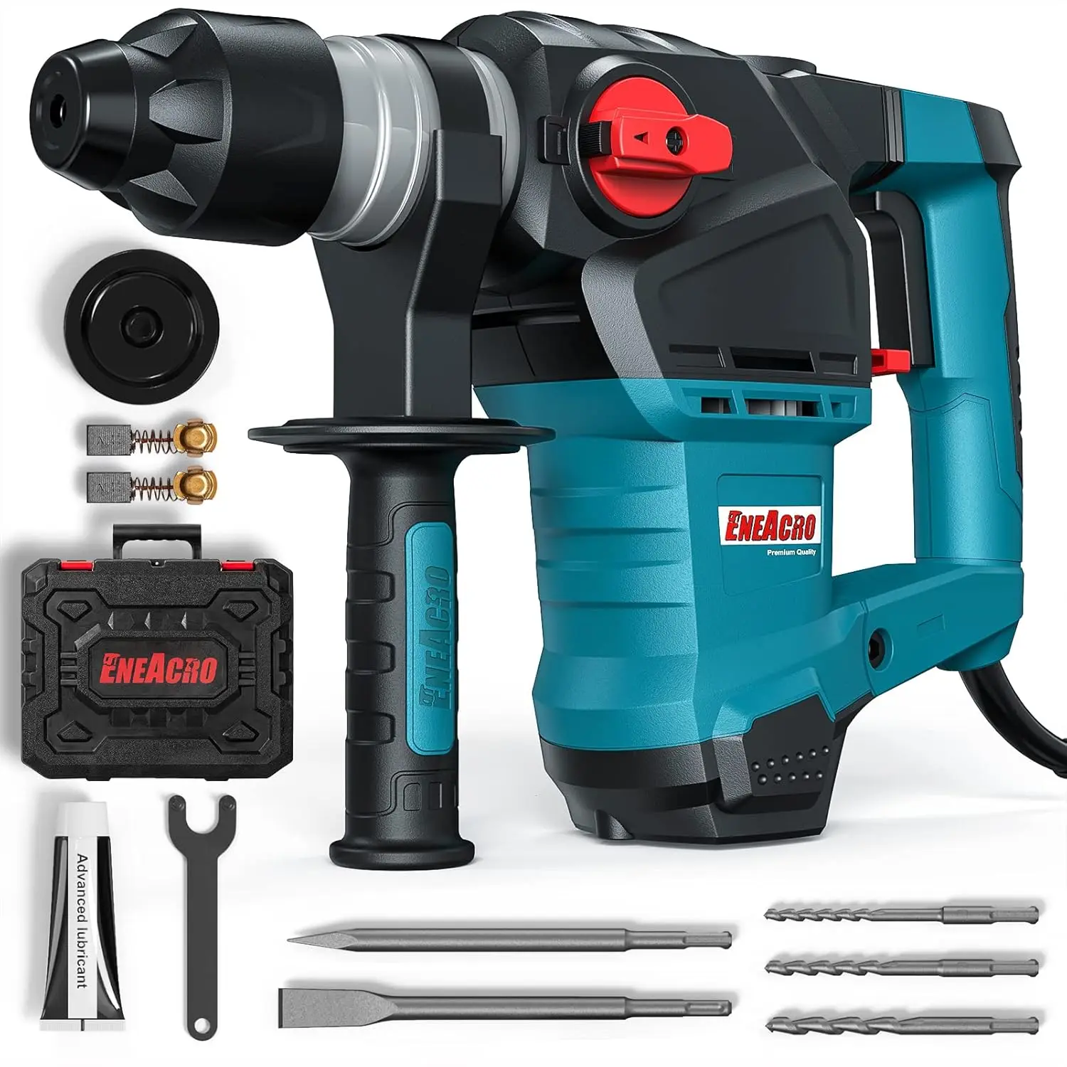 Eneacro 1-1/4 Inch Sds-Plus 12.5 Amp Heavy Duty Rotary Hammer Drill, Safety Clutch 3 Functions With Vibration Control Including