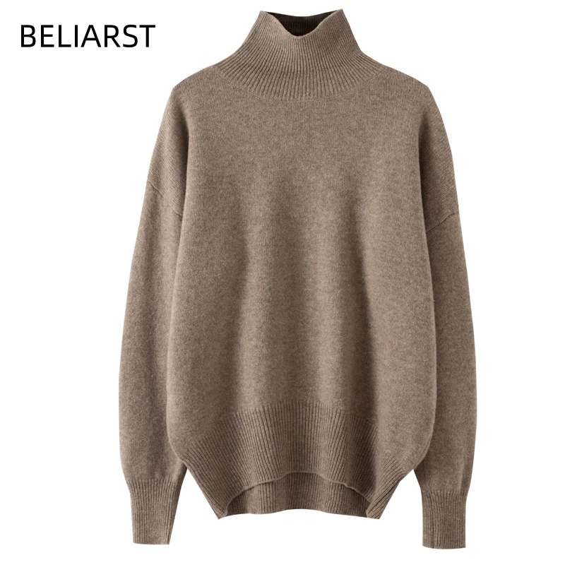 2024 Spring Autumn New Women\'s Sweater 100% Pure Wool Knitted Cashmere Sweater Casual Loose Large Size High Neck Pullover Top