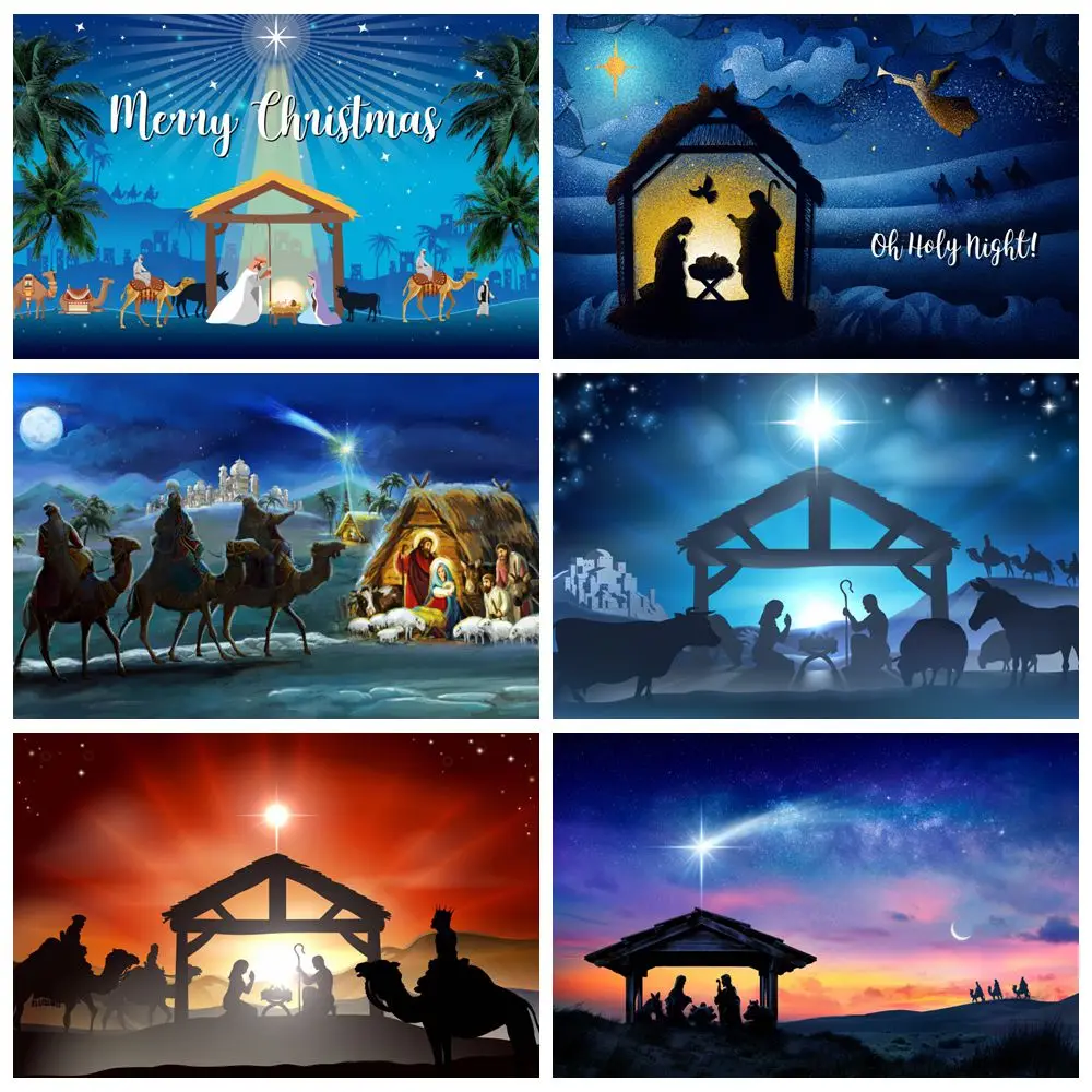 Christmas Jesus Birth Scene Backdrop Holy Night Newborn Baby Shower Family Photo Photography Background Decor Photo Studio Props